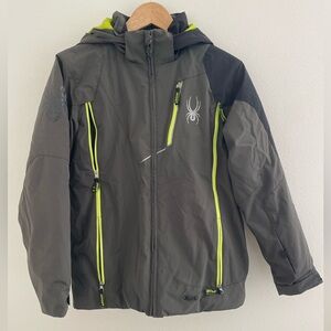 Spyder Ski Jacket in Charcoal Gray with Lime Green Accents in Boys Size 16 (EUC)
